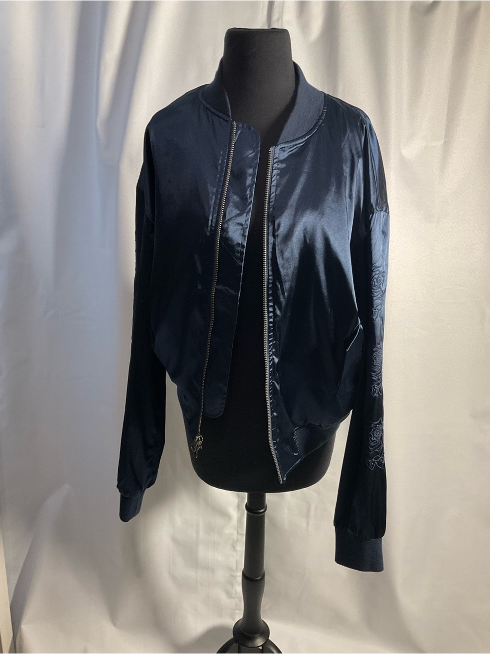 PacSun Navy Satin Bomber Jacket